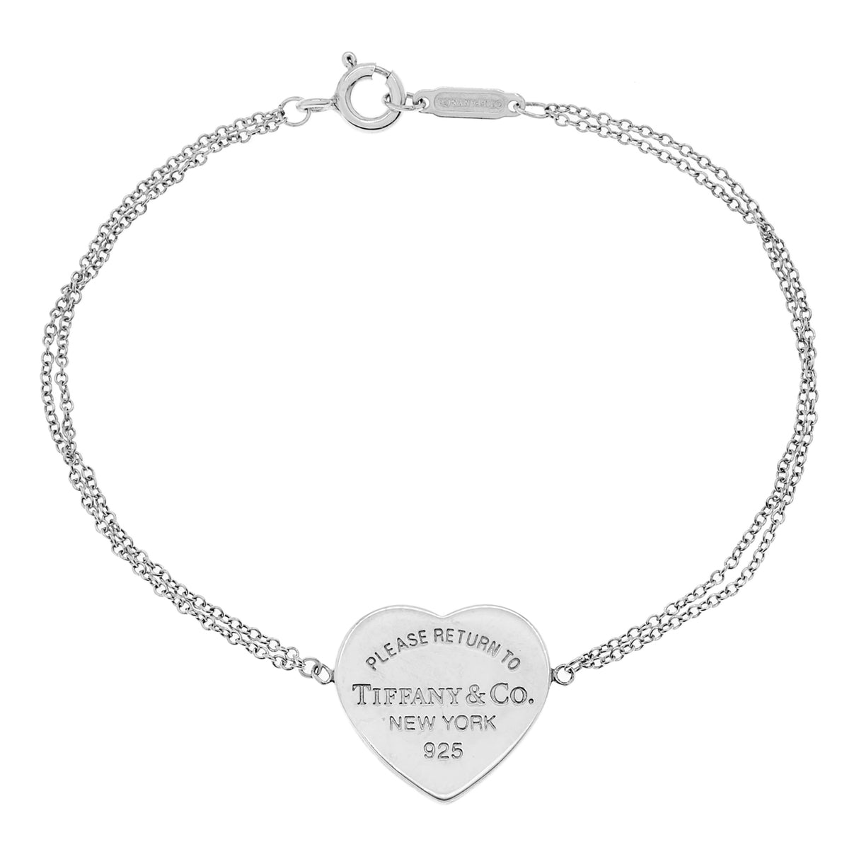 Tiffany & Co. Sterling Silver Return to Tiffany Heart Tag Double Chain Bracelet Designer Jewellery Tiffany and Co