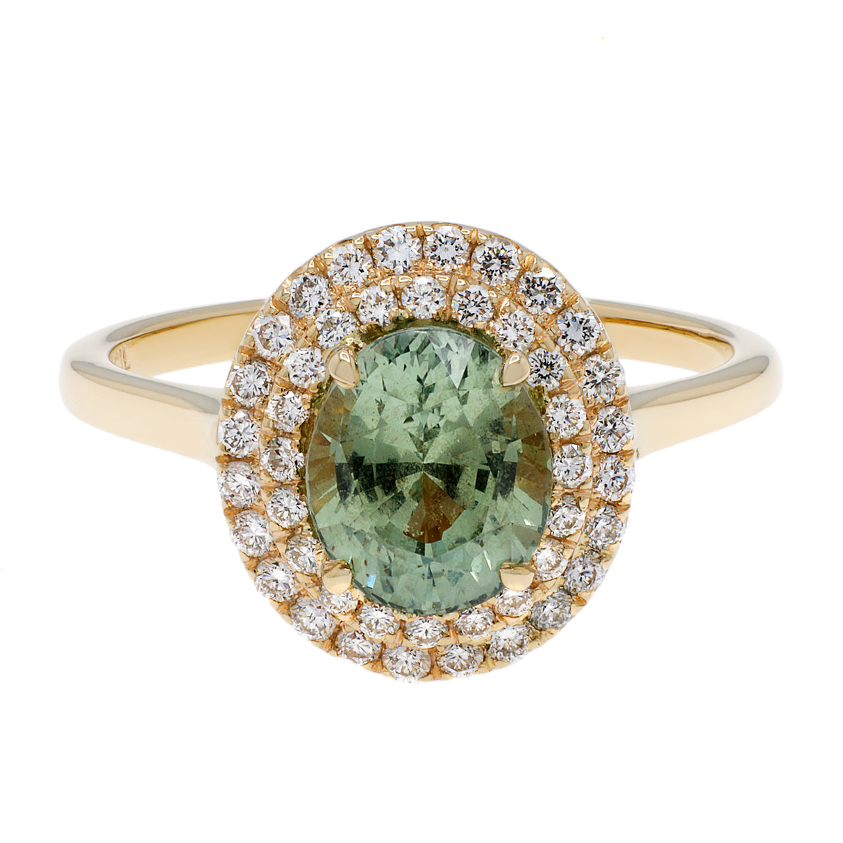 14K Yellow Gold 2.63 Carat Green Sapphire Ring Fine Jewellery Modaselle