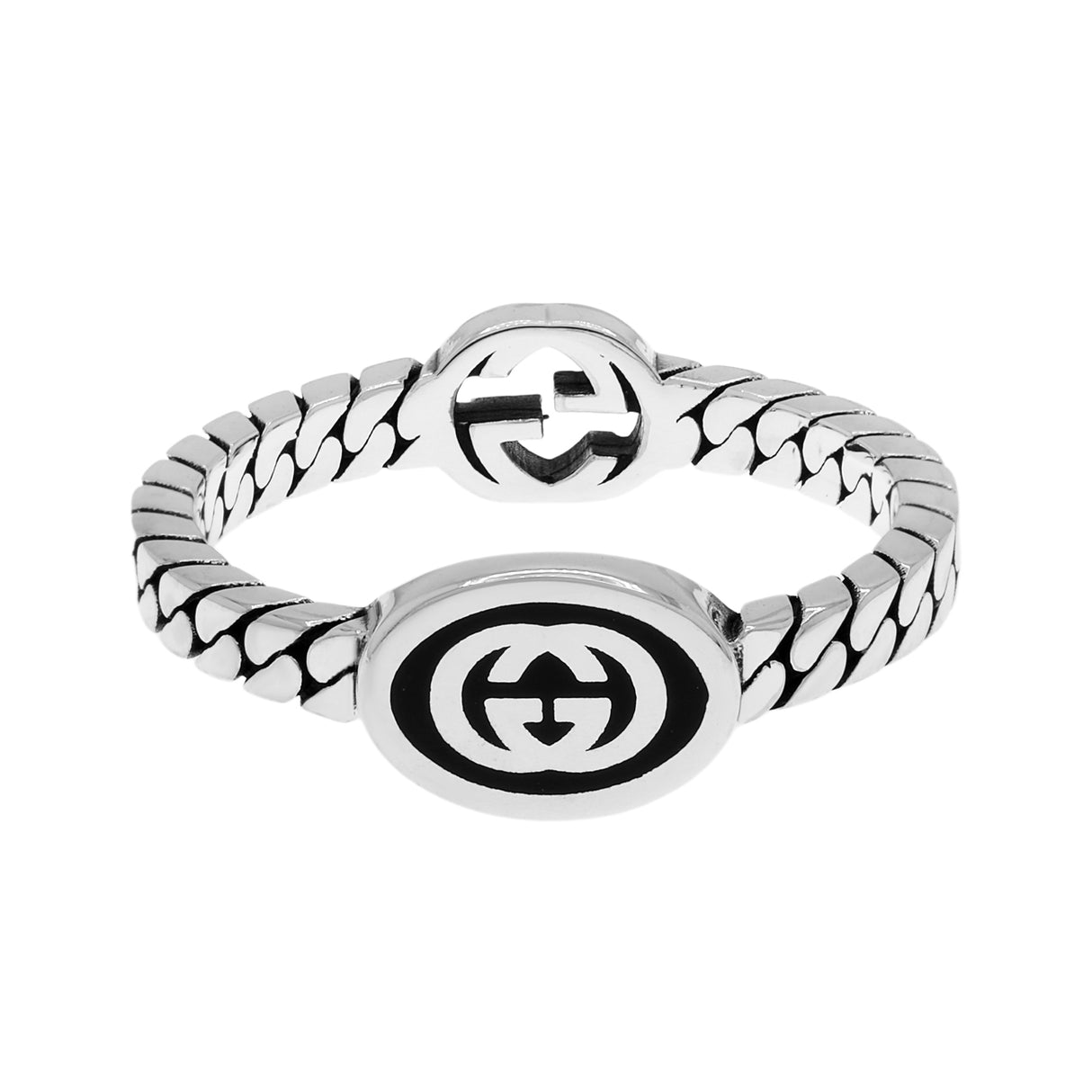 Gucci Sterling Silver Enamel Interlocking G Chain Ring Designer Jewellery Gucci