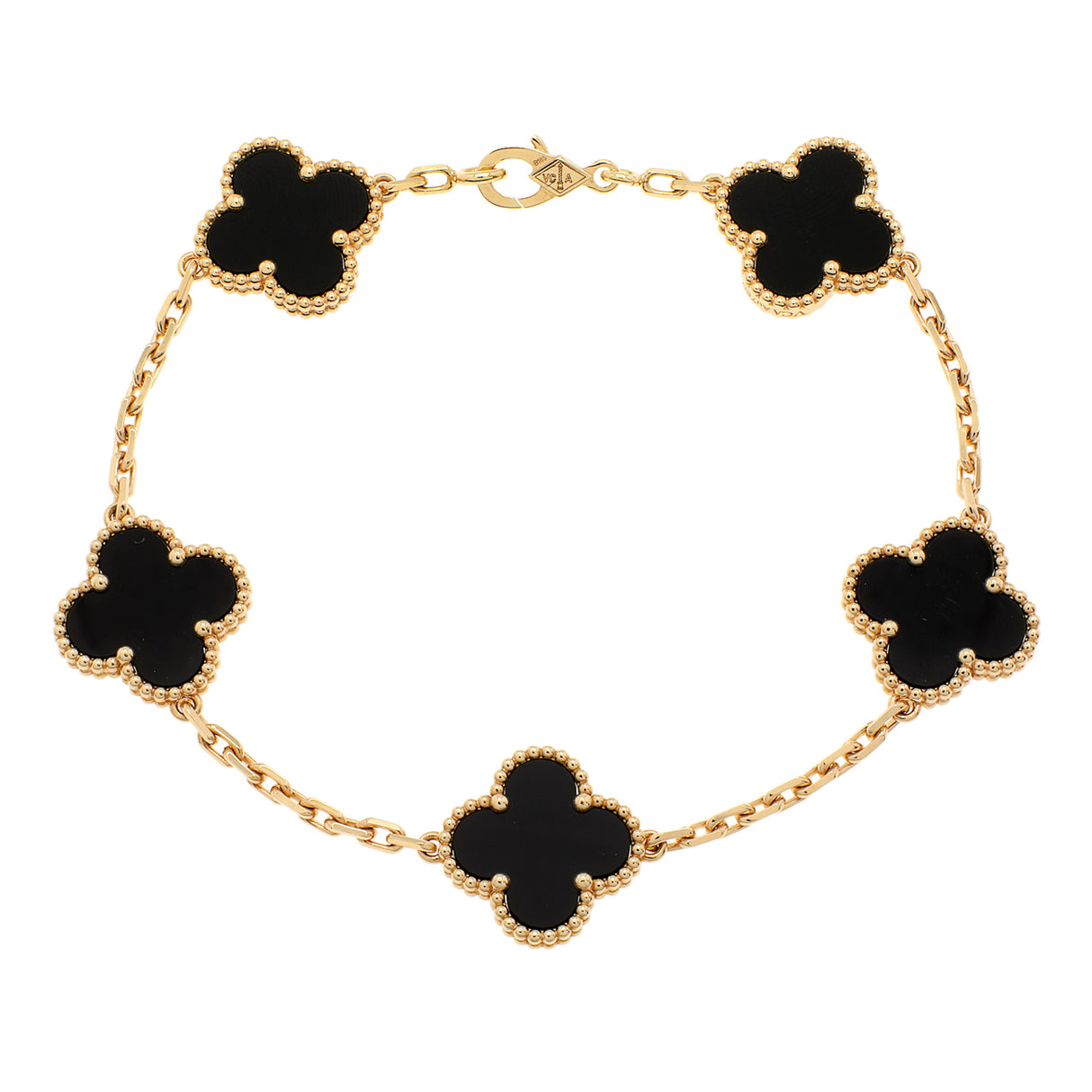 Van Cleef & Arpels 18K Yellow Gold Onyx 5 Motifs Vintage Alhambra Bracelet Designer Jewellery Van Cleef and Arpels