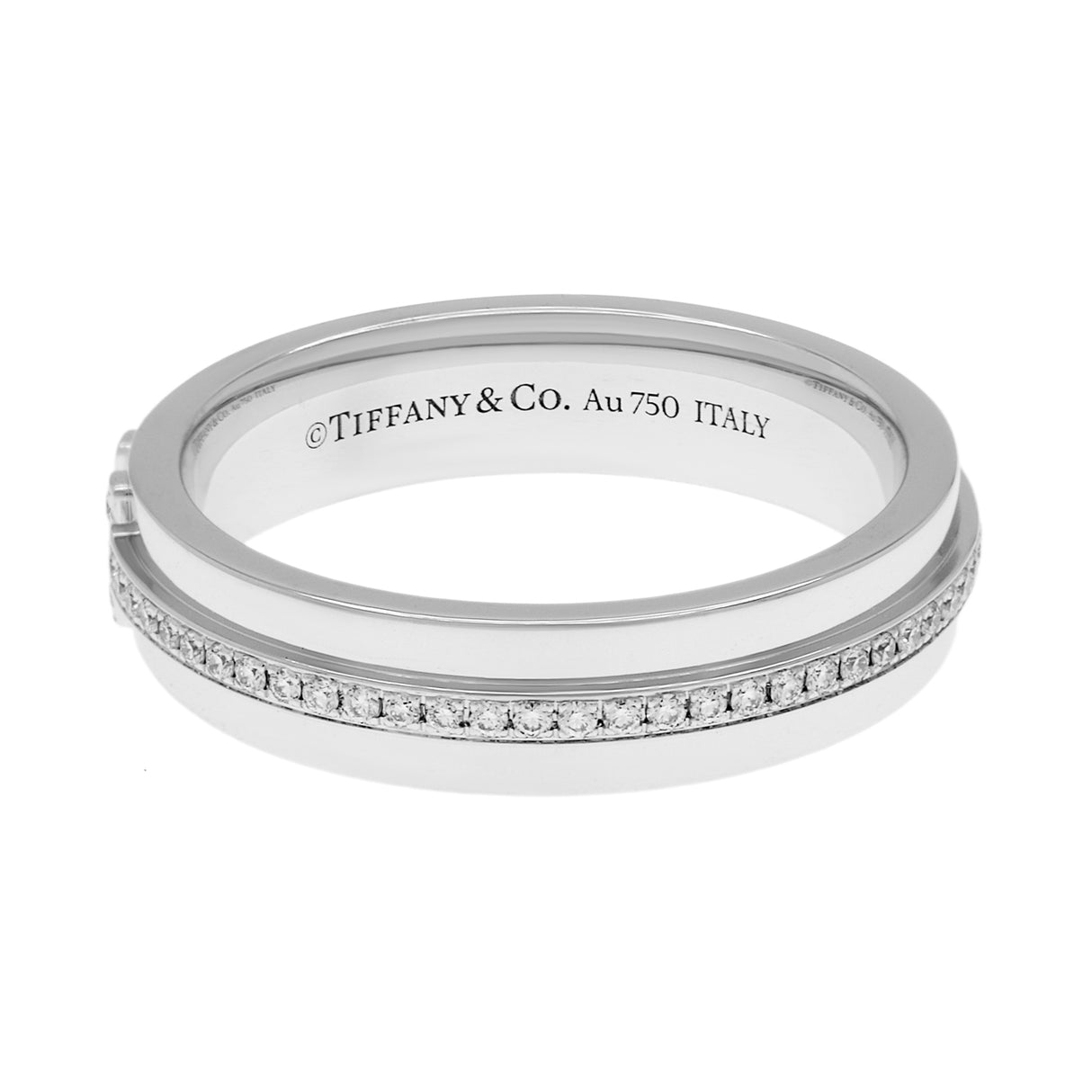 Tiffany & Co. 18K White Gold Diamond Narrow T Ring Designer Jewellery Tiffany and Co