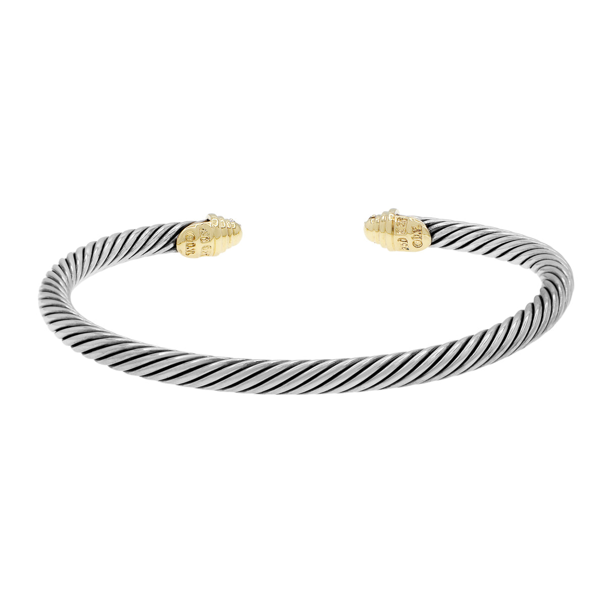 David Yurman Sterling Silver 18K Yellow Gold Diamond 4mm Cable Bracelet Designer Jewellery David Yurman
