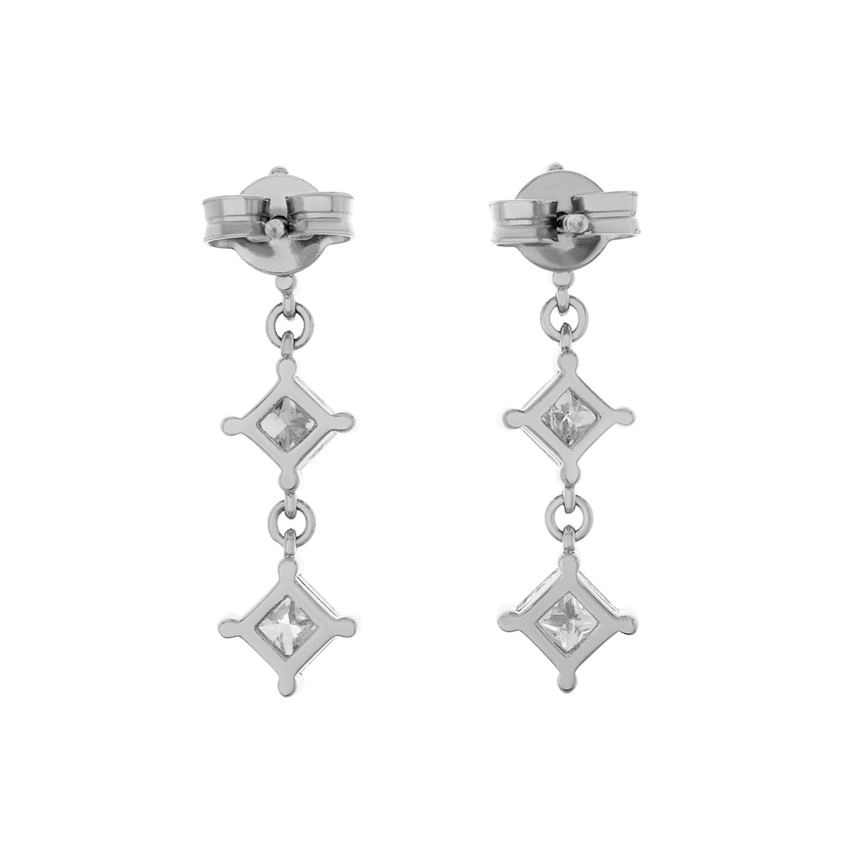 18K White Gold 1.92 Carat Princess Diamond Riviere Earrings Fine Jewellery Modaselle