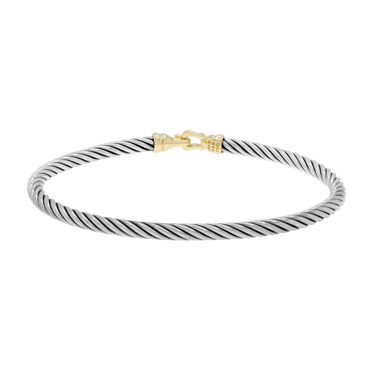 David Yurman Sterling Silver 18K Yellow Gold 3mm Buckle Cable Bracelet Designer Jewellery David Yurman