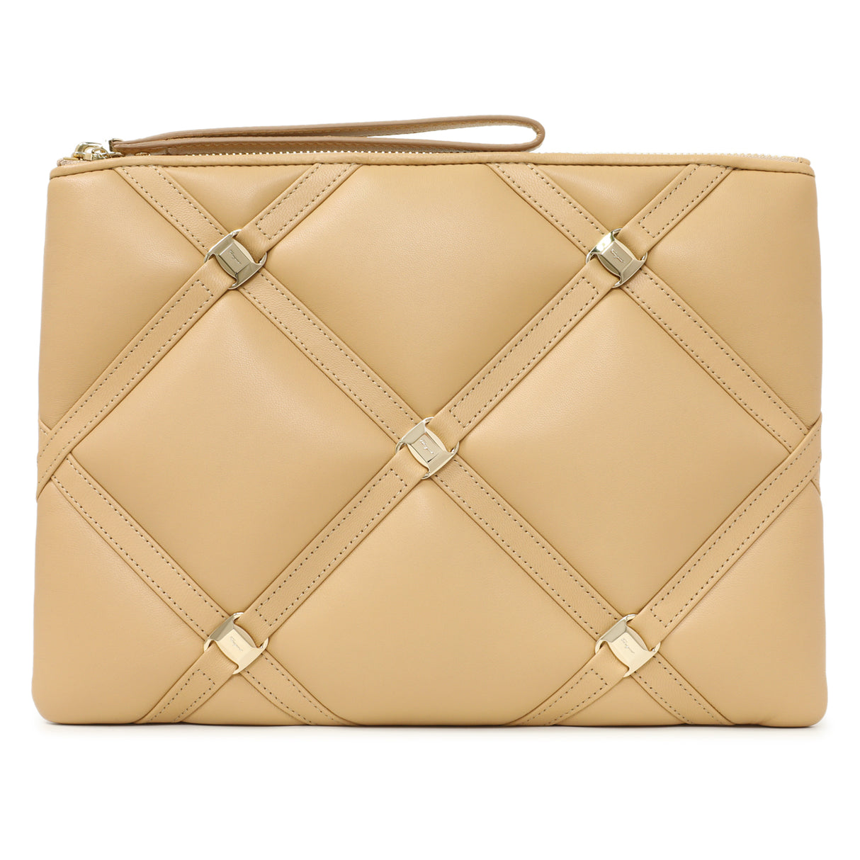Salvatore Ferragamo Almond Lambskin Clutch Handbags Salvatore Ferragamo