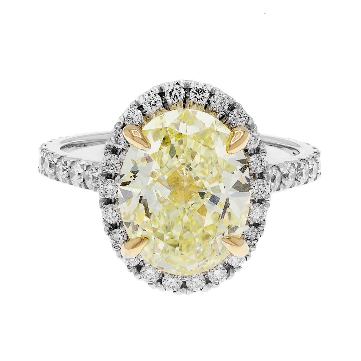 18K White Gold 3.26 Carat Oval Fancy Yellow Diamond Halo Ring Fine Jewellery Modaselle