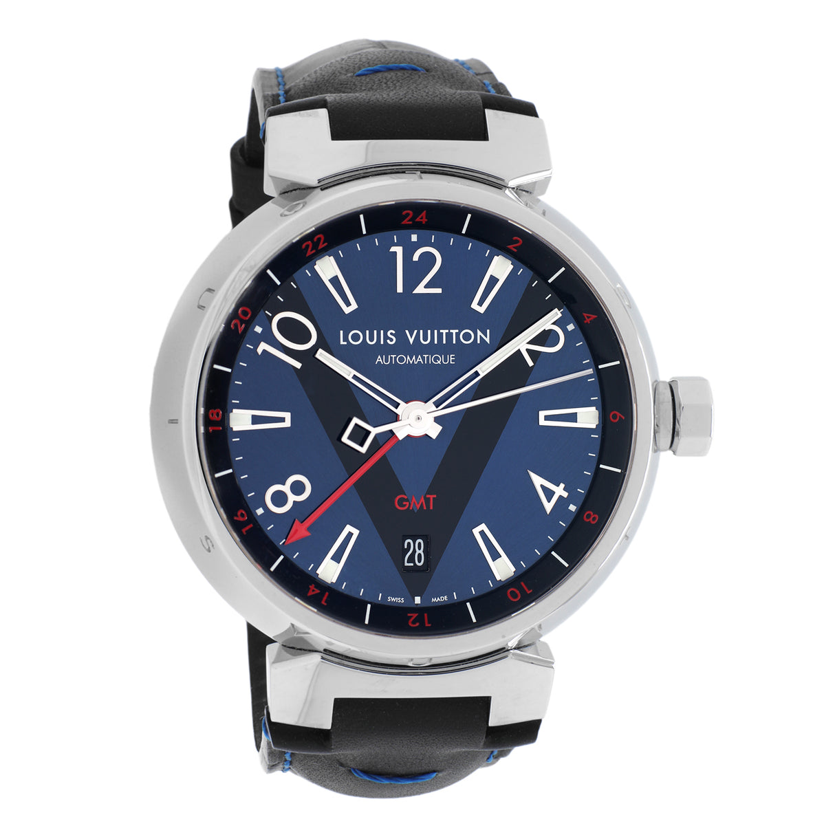 Louis Vuitton Stainless Steel Tambour GMT Q1157 Watches Louis Vuitton