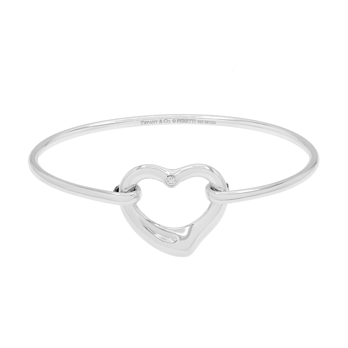 Tiffany & Co. Sterling Silver Diamond Elsa Peretti Open Heart Bangle Designer Jewellery Tiffany and Co
