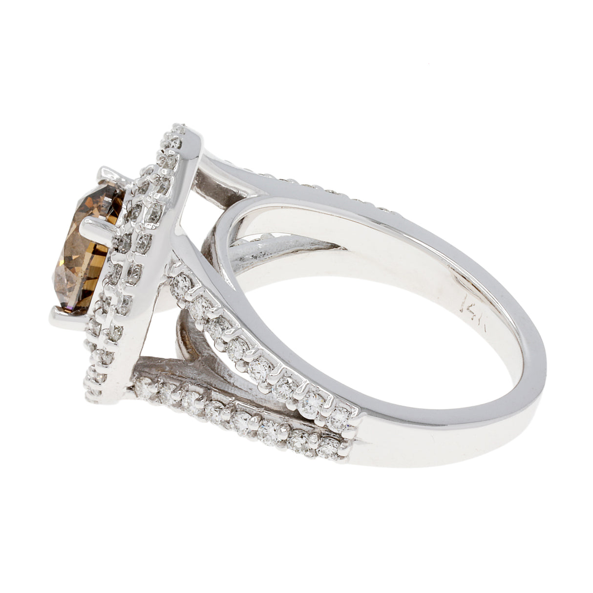 14K White Gold 1.57 Carat Fancy Vivid Brown Diamond Double Halo Ring Fine Jewellery Modaselle