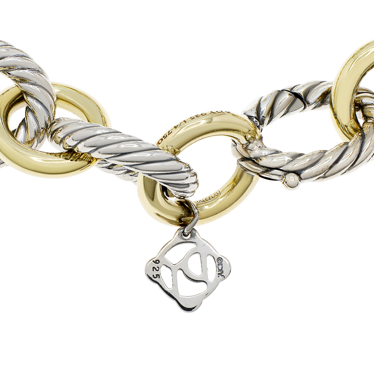David Yurman Sterling Silver 18K Yellow Gold 12mm Oval Link Chain Bracelet Designer Jewellery David Yurman