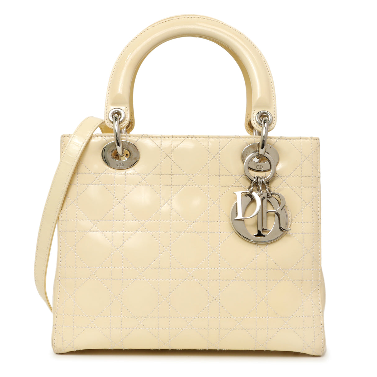 Christian Dior Ivory Patent Cannage Medium Lady Dior Handbags Christian Dior
