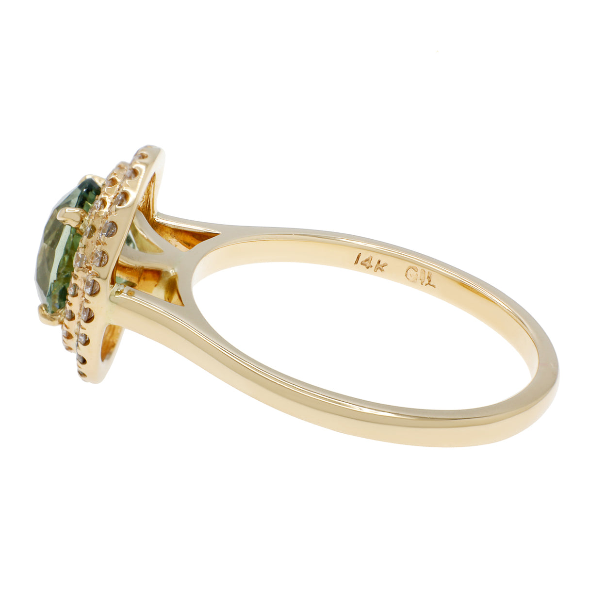 14K Yellow Gold 2.63 Carat Green Sapphire Ring Fine Jewellery Modaselle
