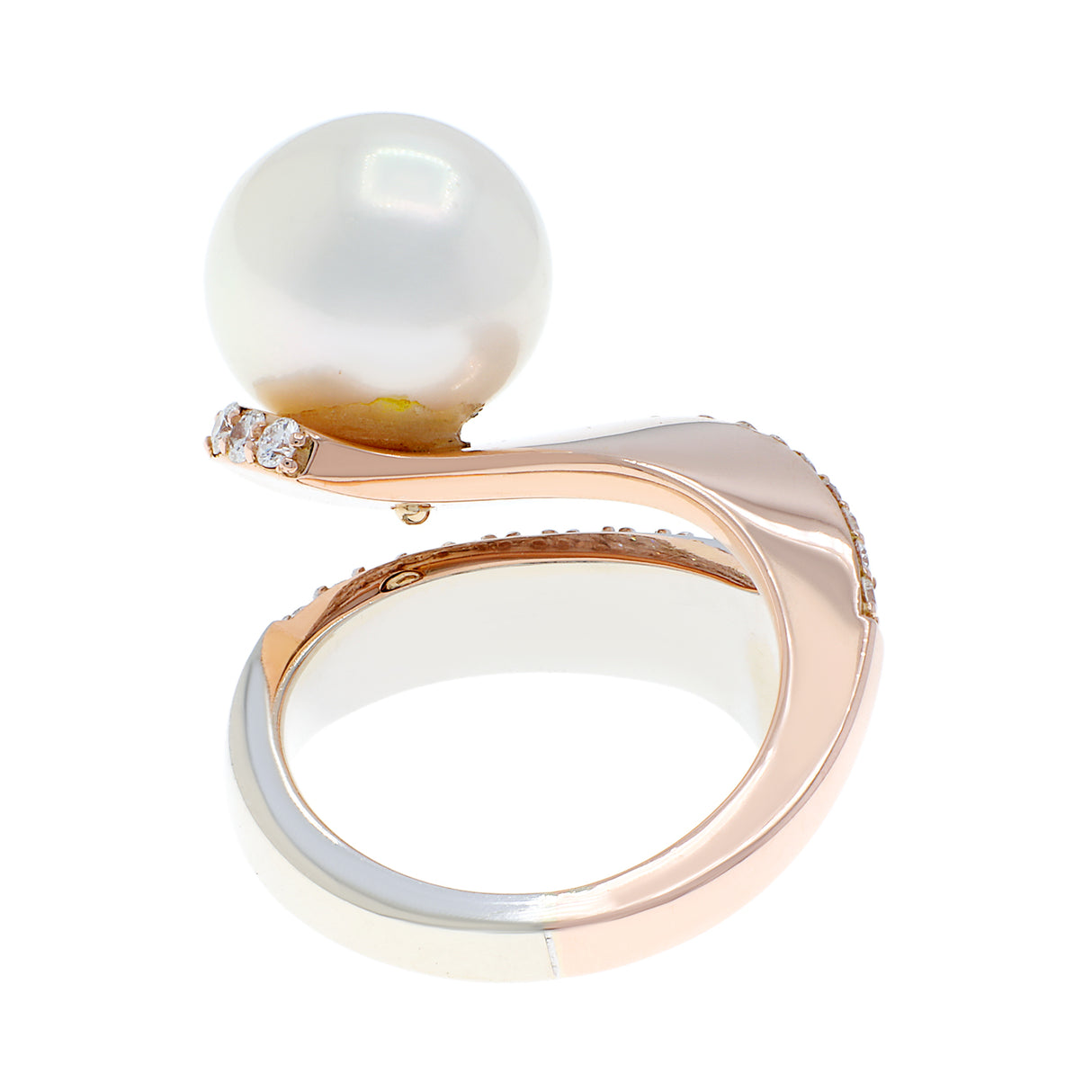 14K White & Rose Gold Spiral South Sea Pearl Ring Fine Jewellery Modaselle