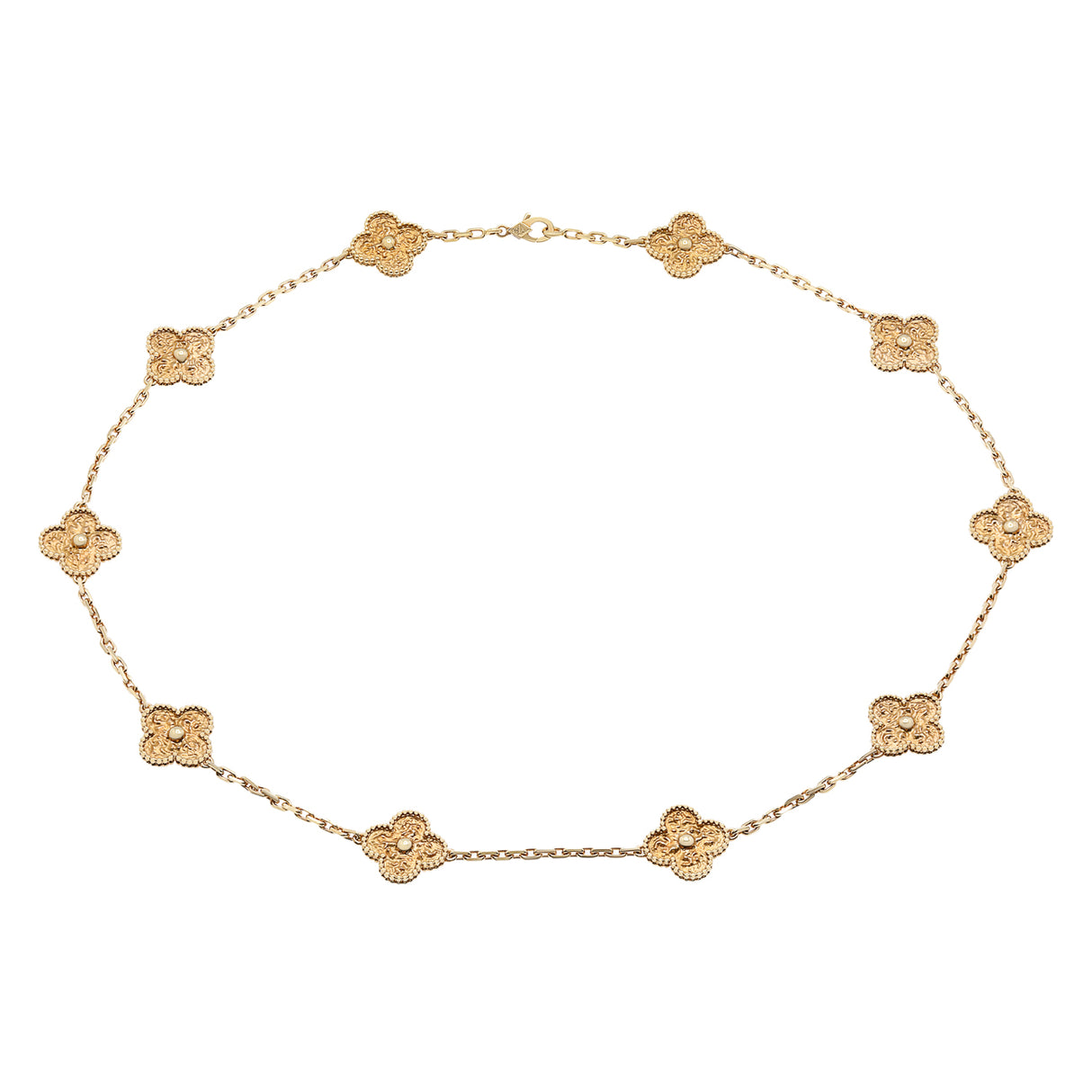 Van Cleef & Arpels 18K Yellow Gold 10 Motifs Vintage Alhambra Necklace Designer Jewellery Van Cleef and Arpels