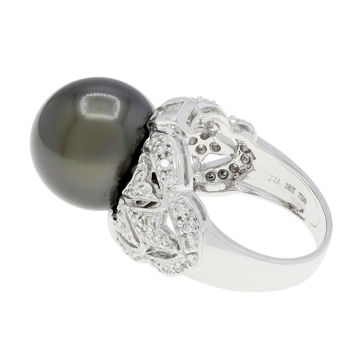 18K White Gold 12.58mm Tahitian Pearl Diamond Ring Fine Jewellery Modaselle