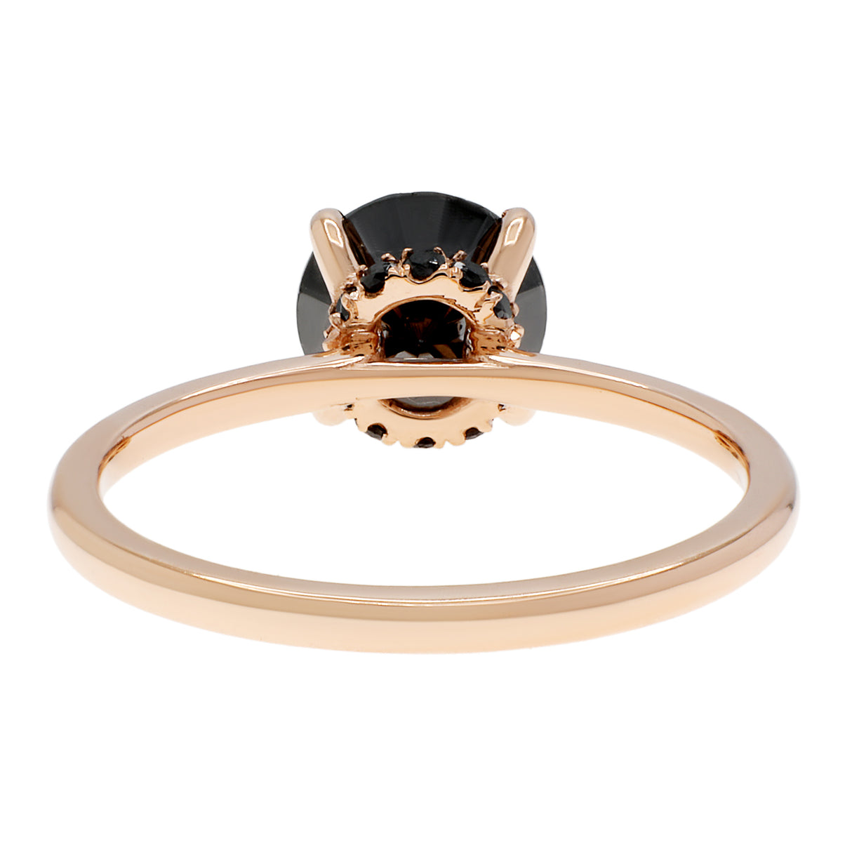 18K Rose Gold Black Diamond Solitaire Hidden Halo Ring Fine Jewellery Modaselle