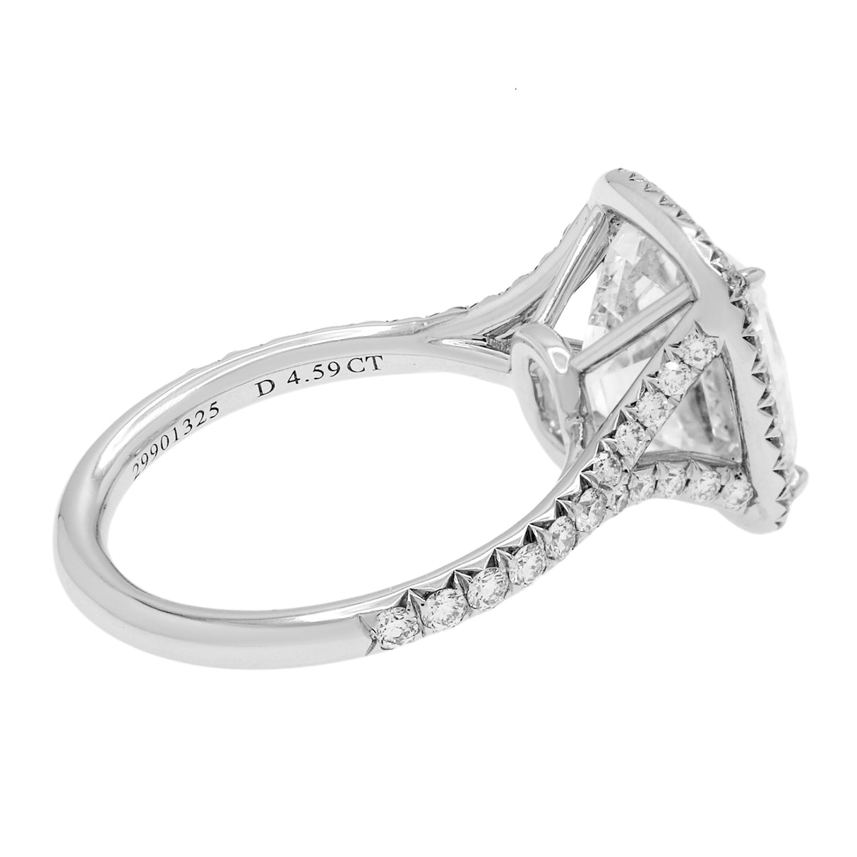 Tiffany & Co. Platinum 4.59 Carat Cushion Cut Diamond Soleste Halo Engagement Ring