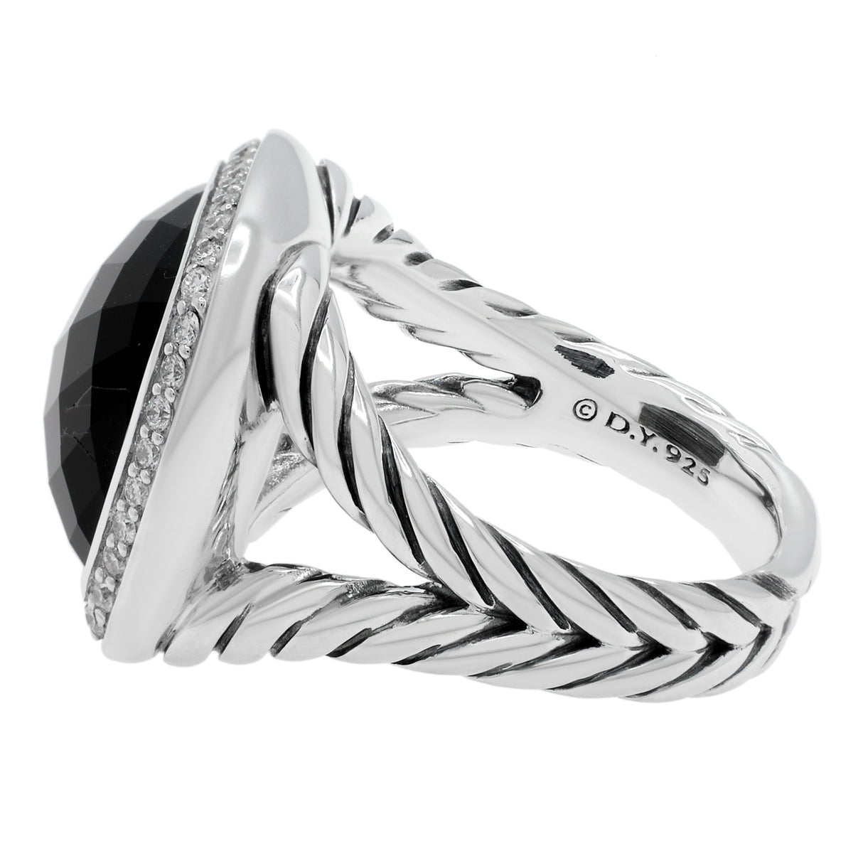David Yurman Sterling Silver Onyx Diamond 14mm Albion Ring Designer Jewellery David Yurman