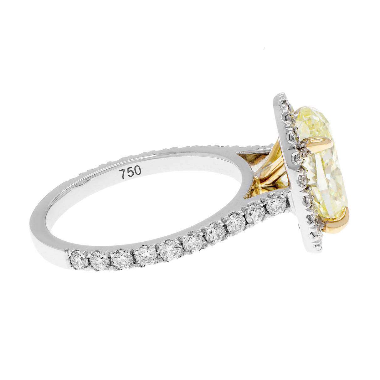 18K White Gold 3.26 Carat Oval Fancy Yellow Diamond Halo Ring Fine Jewellery Modaselle