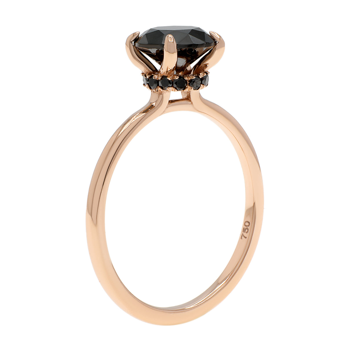 18K Rose Gold Black Diamond Solitaire Hidden Halo Ring Fine Jewellery Modaselle