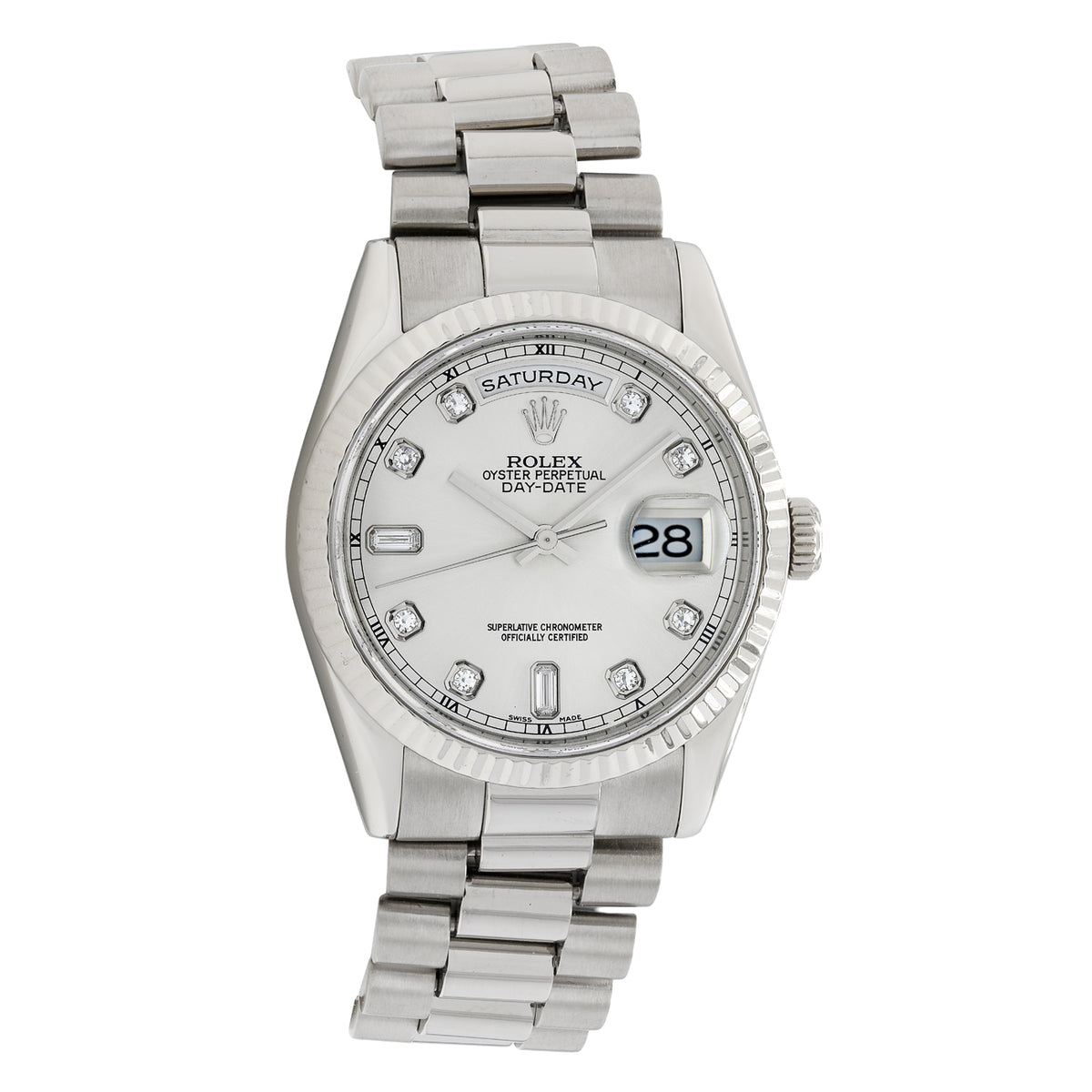 Rolex 18K White Gold Diamond Day Date President 118239