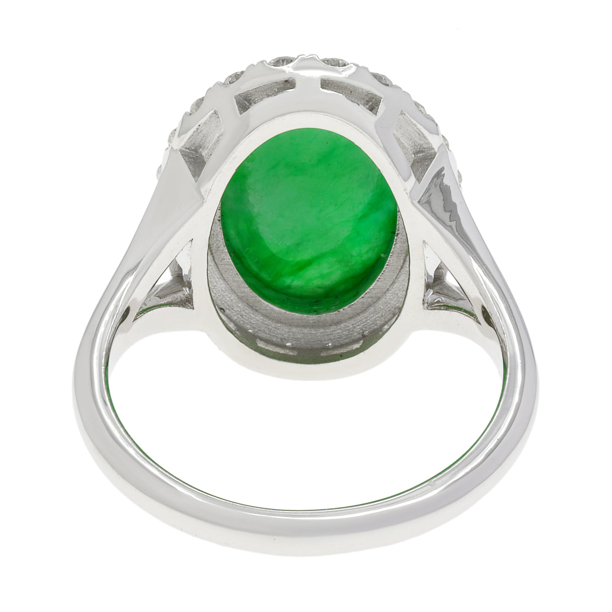 18K White Gold Cabochon Burmese Jadeite Halo Ring Fine Jewellery Modaselle