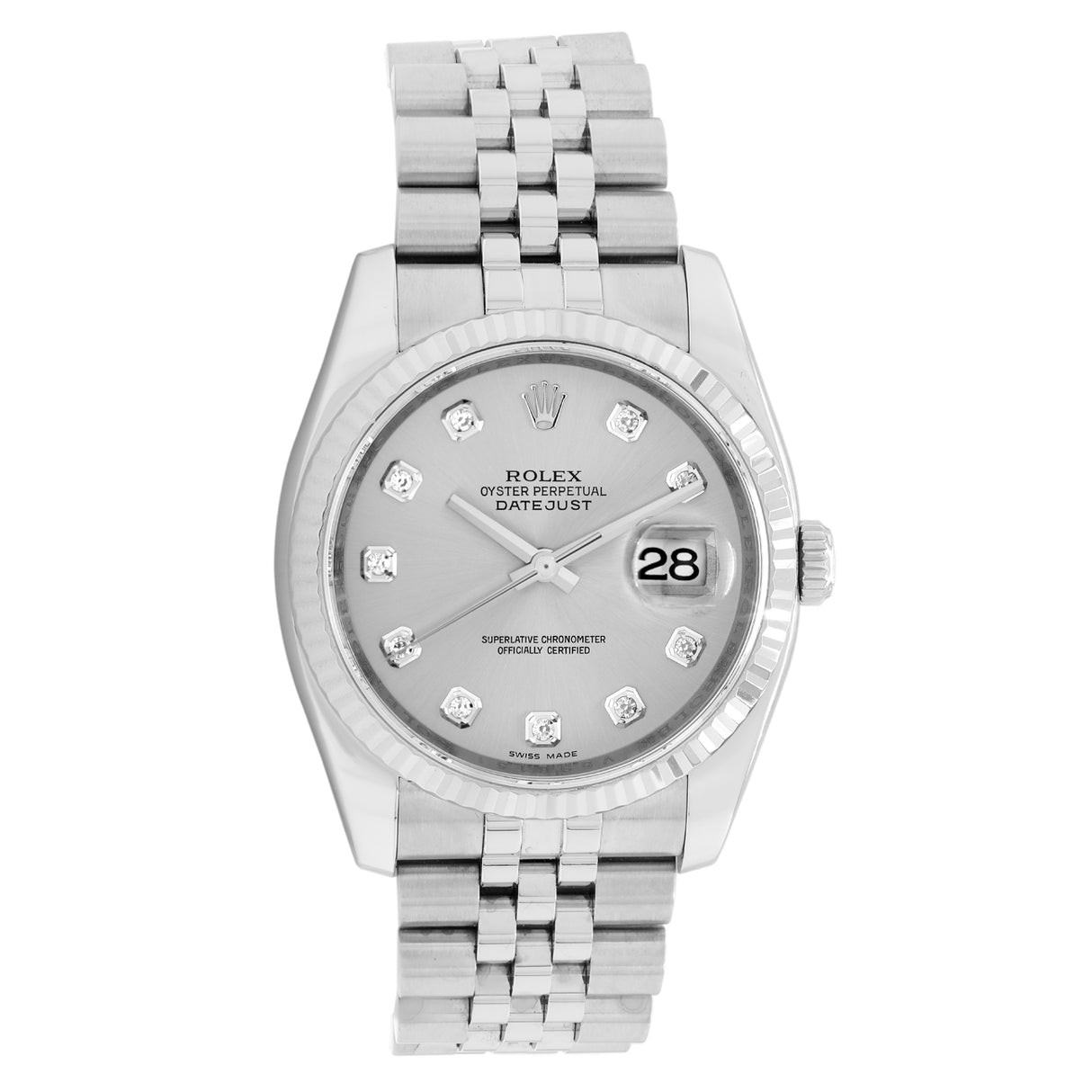 Rolex Stainless Steel 18K White Gold Diamond Datejust 36 116234 Watches Rolex