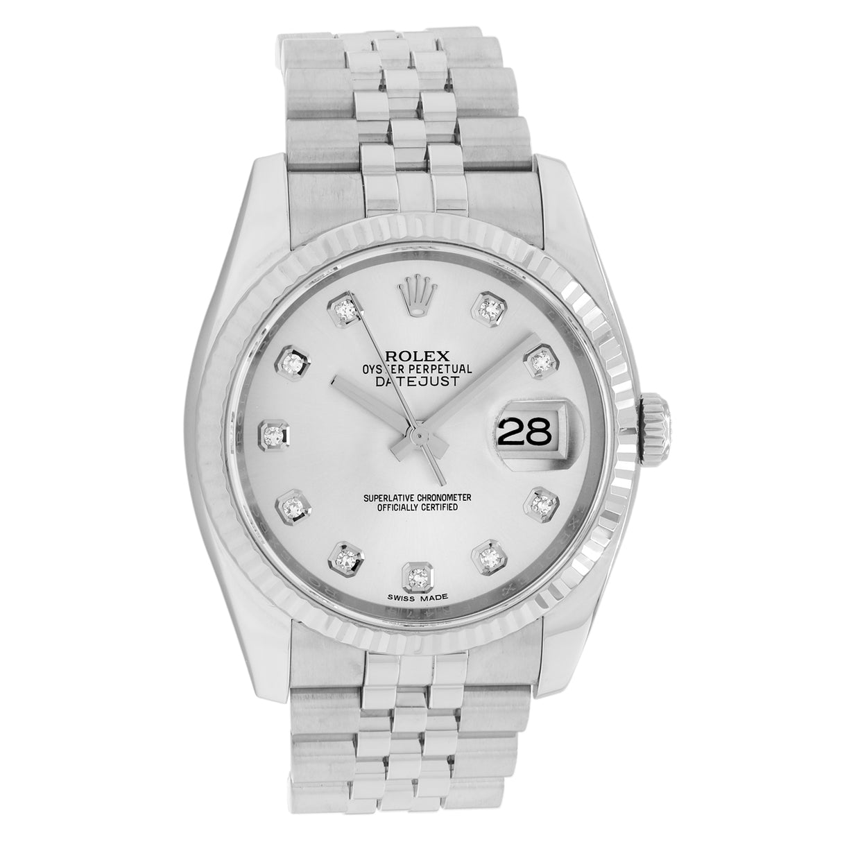 Rolex Stainless Steel 18K White Gold Diamond Datejust 36 116234 Watches Rolex