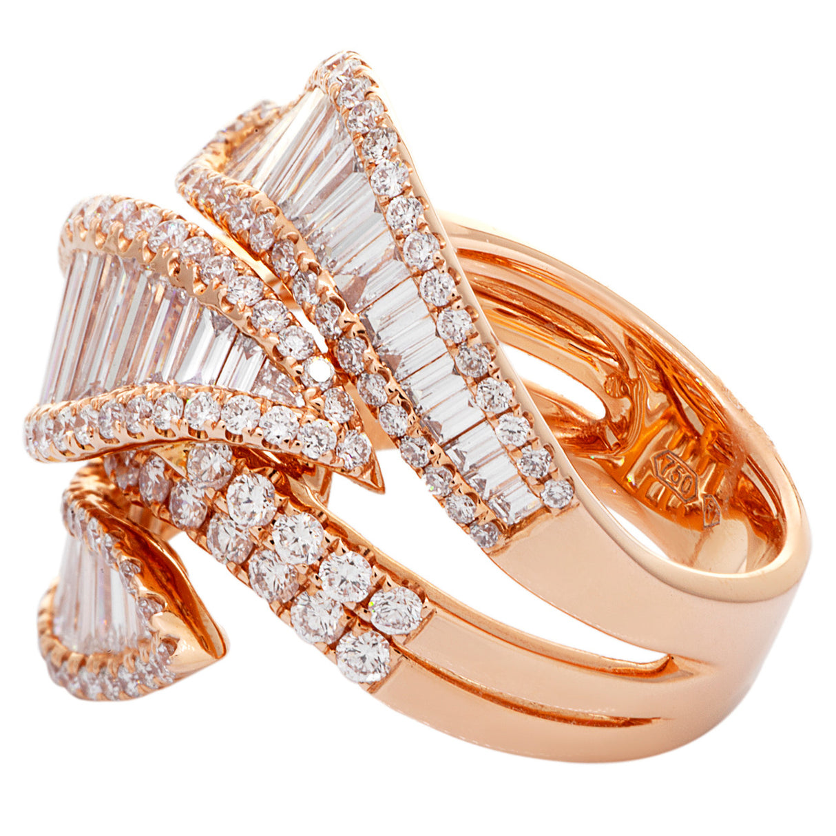 18K Rose Gold 3.35 Carat Baguette Diamond Ring Modaselle