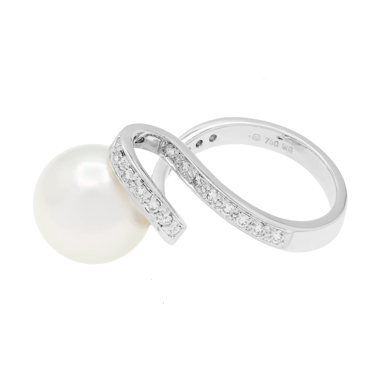 Mikimoto 18K White Gold South Sea Pearl Diamond Ring Designer Jewellery Mikimoto