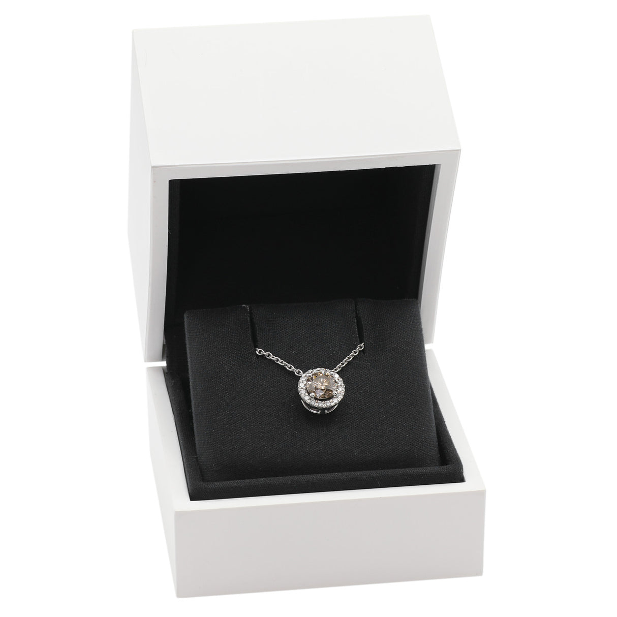 De Beers 18K White Gold Aura Fancy Brown Diamond Pendant Necklace Designer Jewellery De Beers