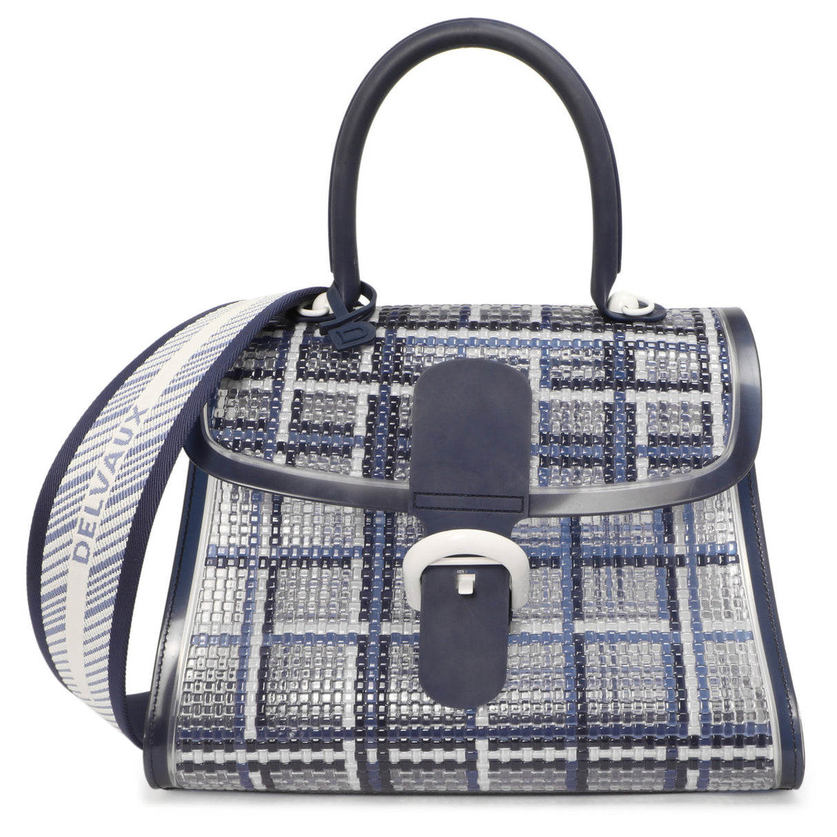 Delvaux Navy Vinyl Gingham The Dreamer Brillant MM Handbags Delvaux