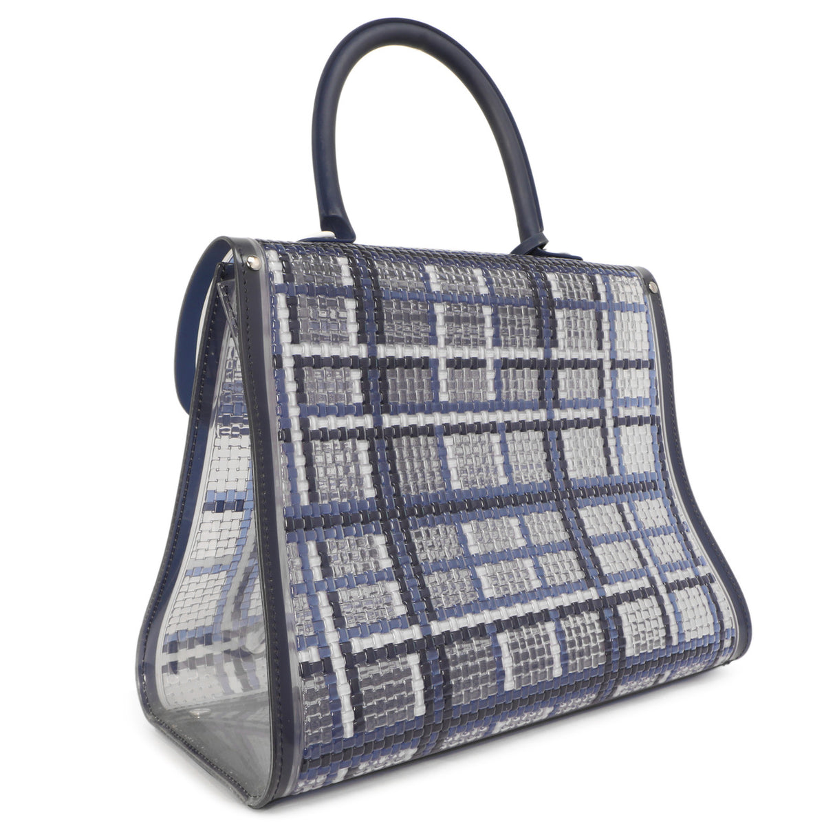 Delvaux Navy Vinyl Gingham The Dreamer Brillant MM Handbags Delvaux
