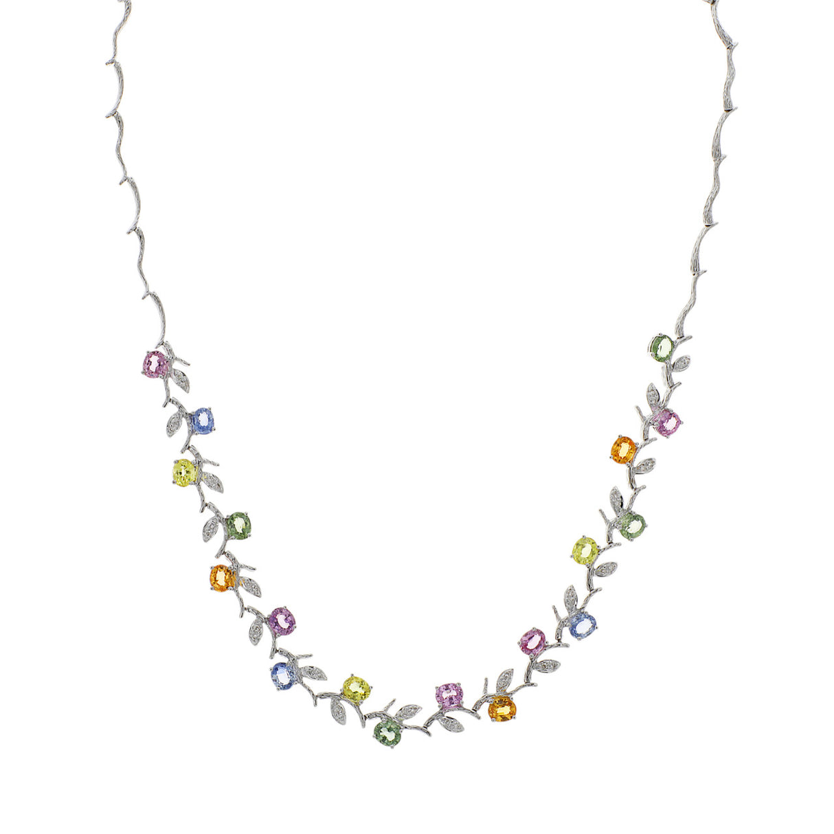 18K White Gold 8.64 Carat Sapphire & Diamond Necklace Fine Jewellery Modaselle