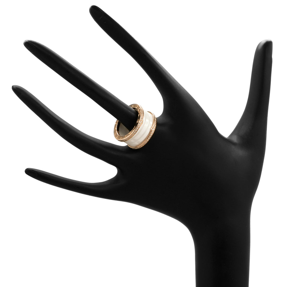 Bulgari 18K Rose Gold Ceramic Diamond Four-Band B.Zero1 Ring Designer Jewellery Bulgari