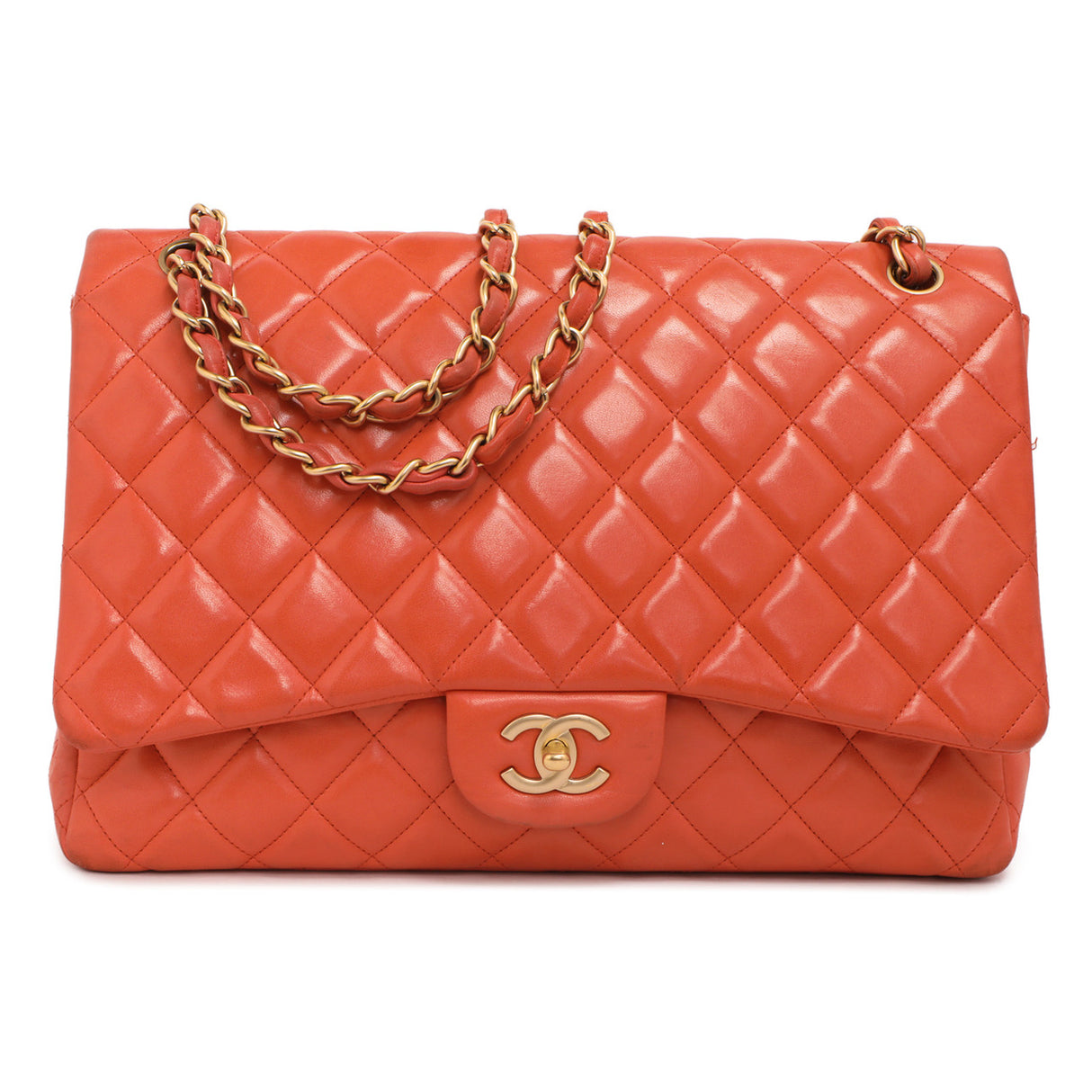 Chanel Coral Quilted Lambskin Maxi Classic Single Flap Handbags Chanel