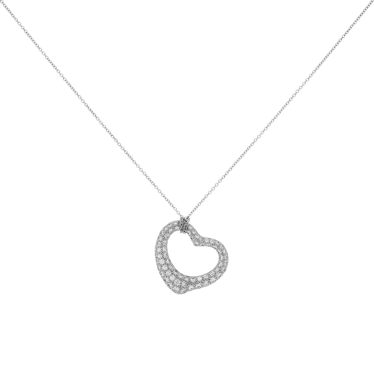 Tiffany & Co. Platinum Diamond 22mm Open Heart Pendant Designer Jewellery Tiffany and Co