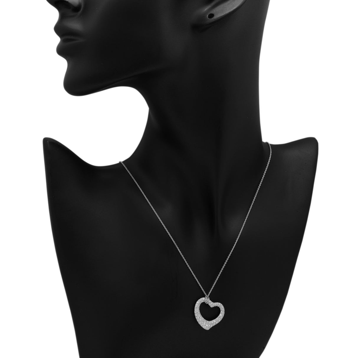 Tiffany & Co. Platinum Diamond 22mm Open Heart Pendant Designer Jewellery Tiffany and Co