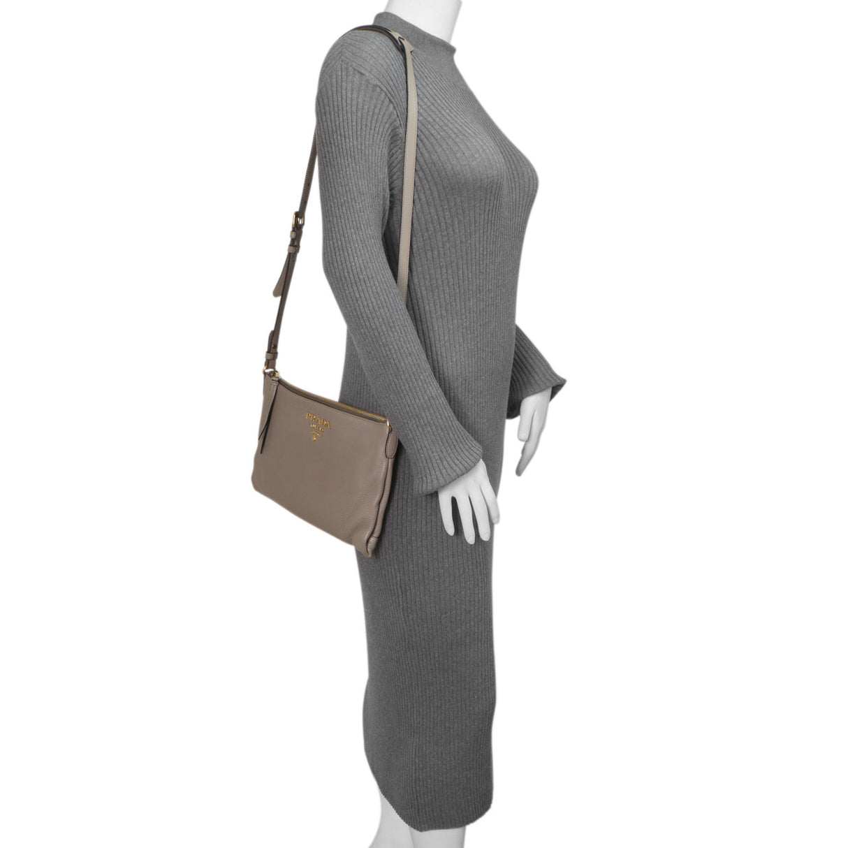 Prada Grey Vitello Daino Soft Crossbody Handbags Prada