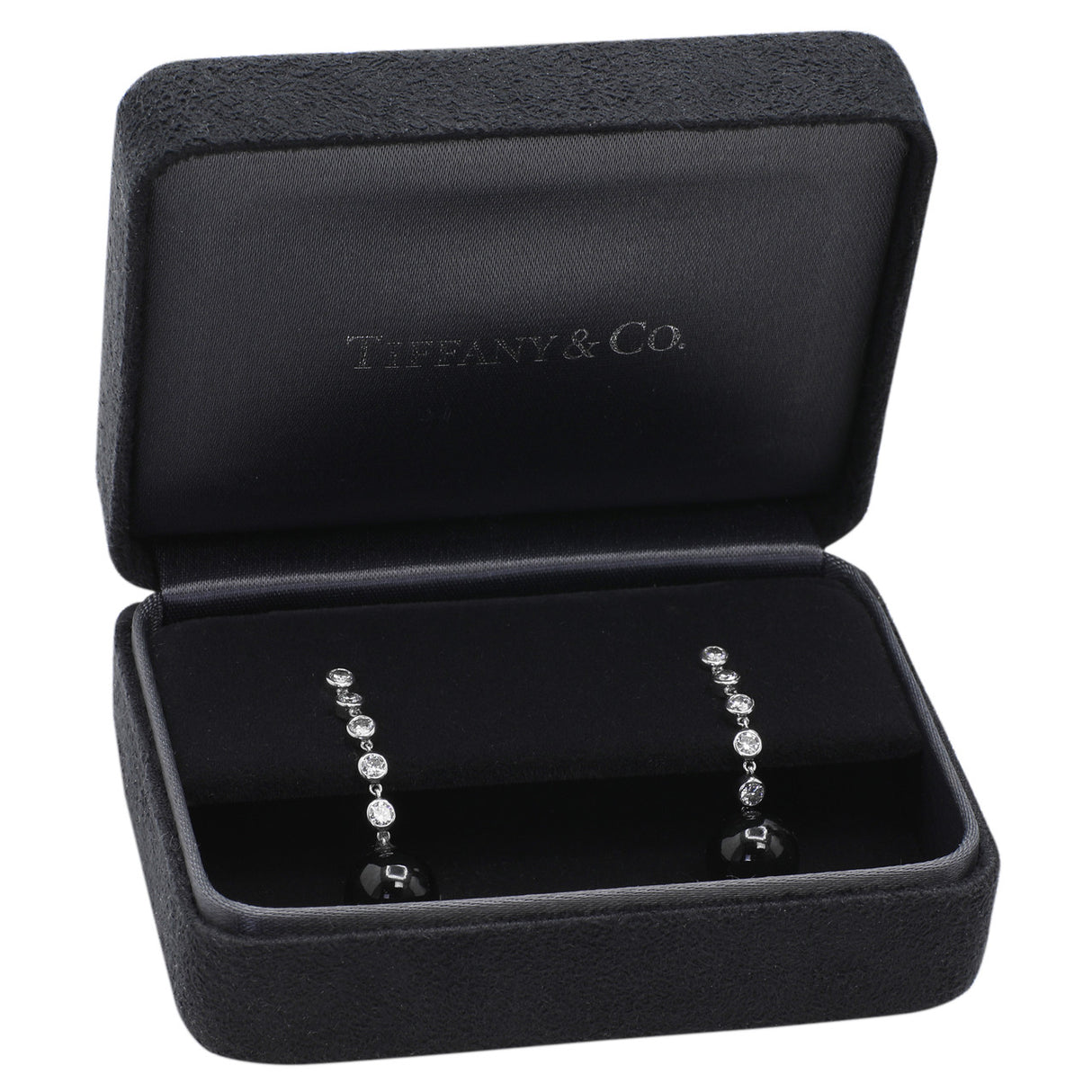 Tiffany & Co. Platinum Diamond Onyx Ziegfeld Drop Earrings Designer Jewellery Tiffany and Co