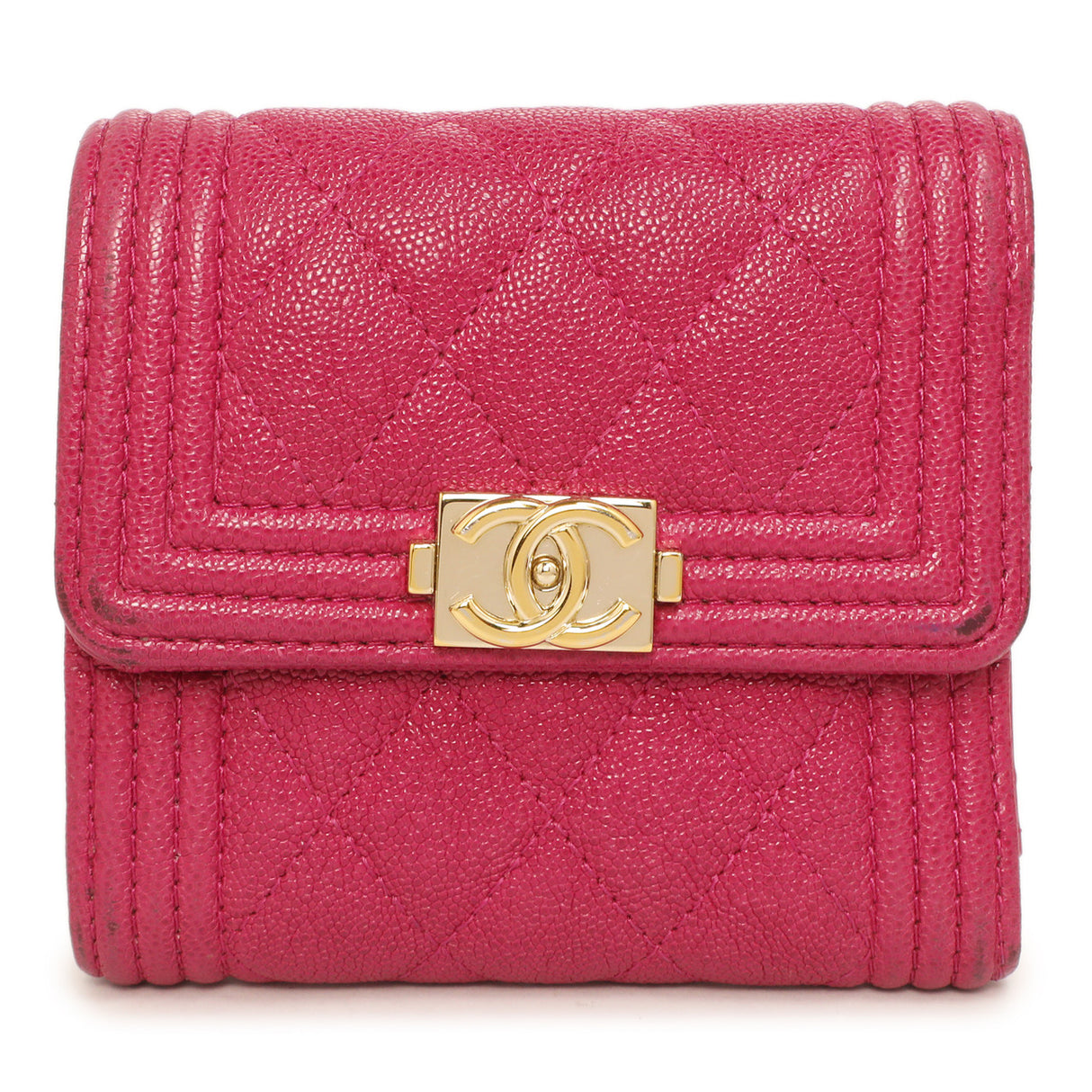 Chanel Fuchsia Quilted Caviar Boy Compact Wallet Accessories Chanel