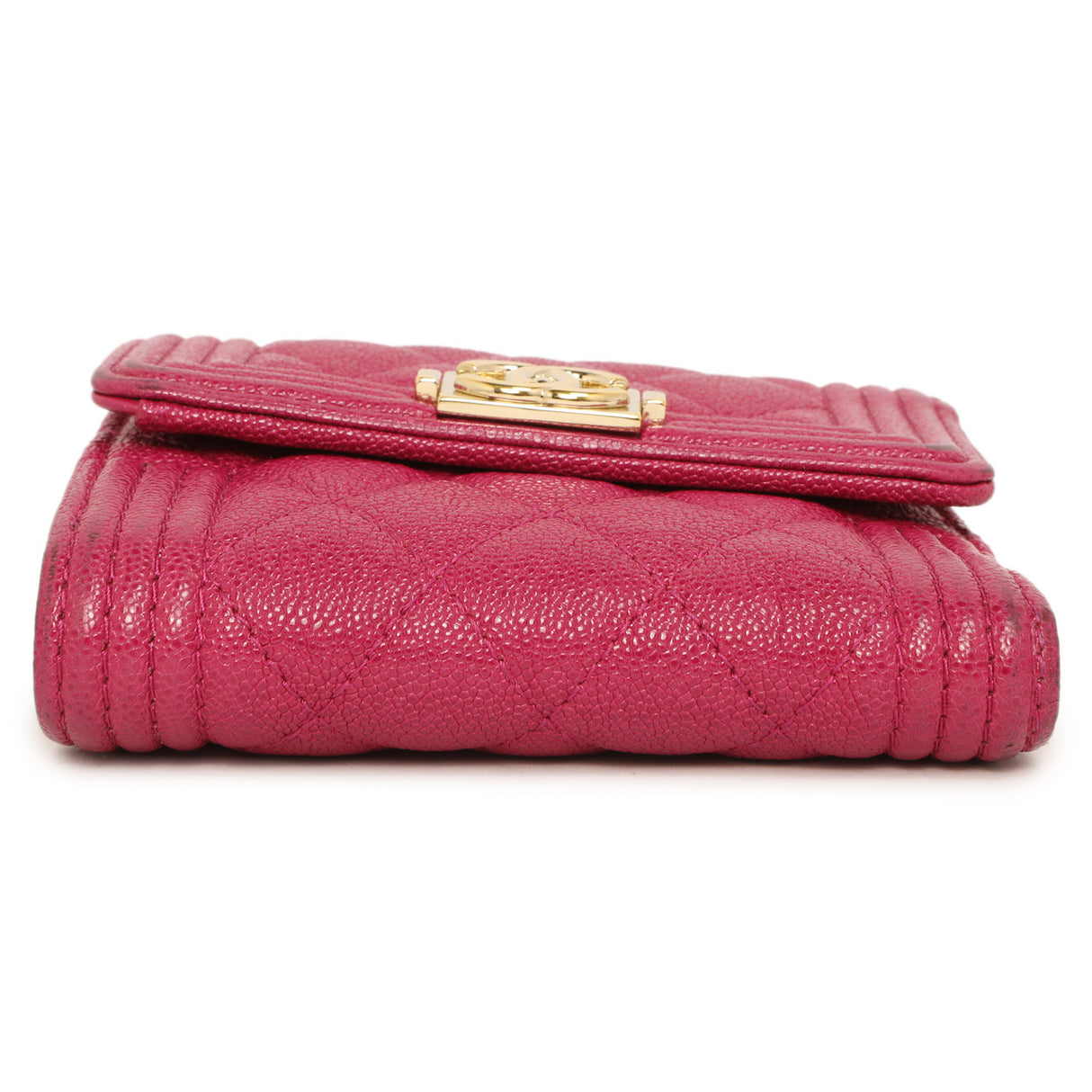 Chanel Fuchsia Quilted Caviar Boy Compact Wallet Accessories Chanel