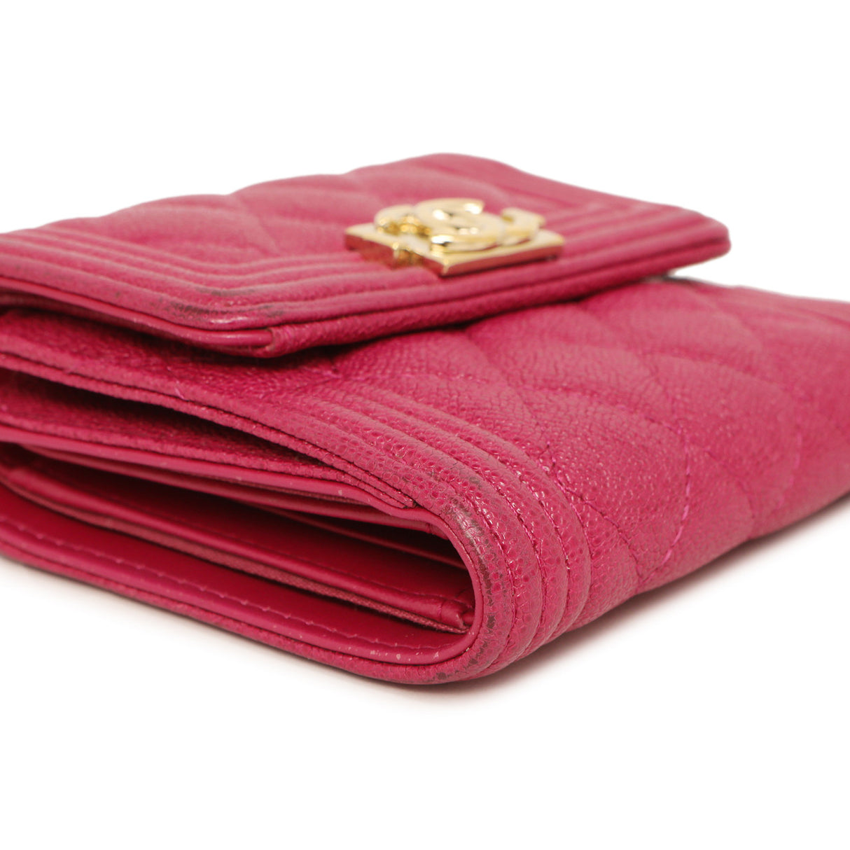 Chanel Fuchsia Quilted Caviar Boy Compact Wallet Accessories Chanel