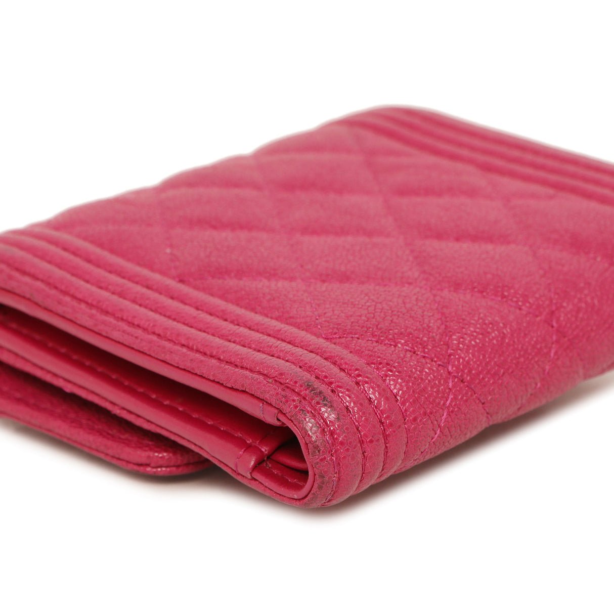 Chanel Fuchsia Quilted Caviar Boy Compact Wallet Accessories Chanel