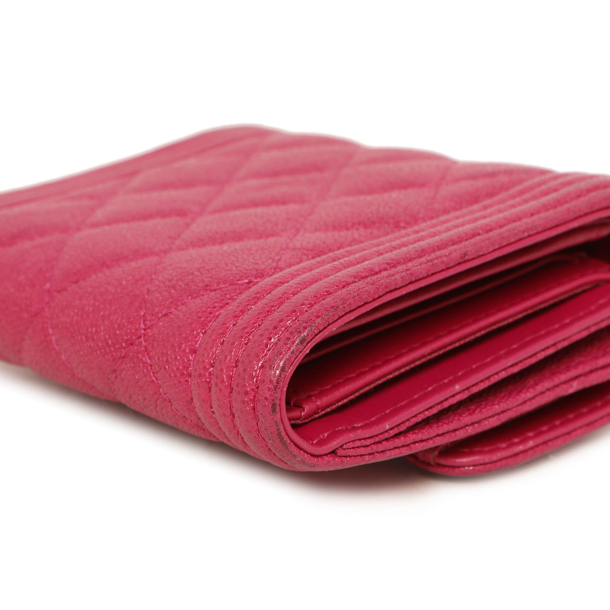 Chanel Fuchsia Quilted Caviar Boy Compact Wallet Accessories Chanel