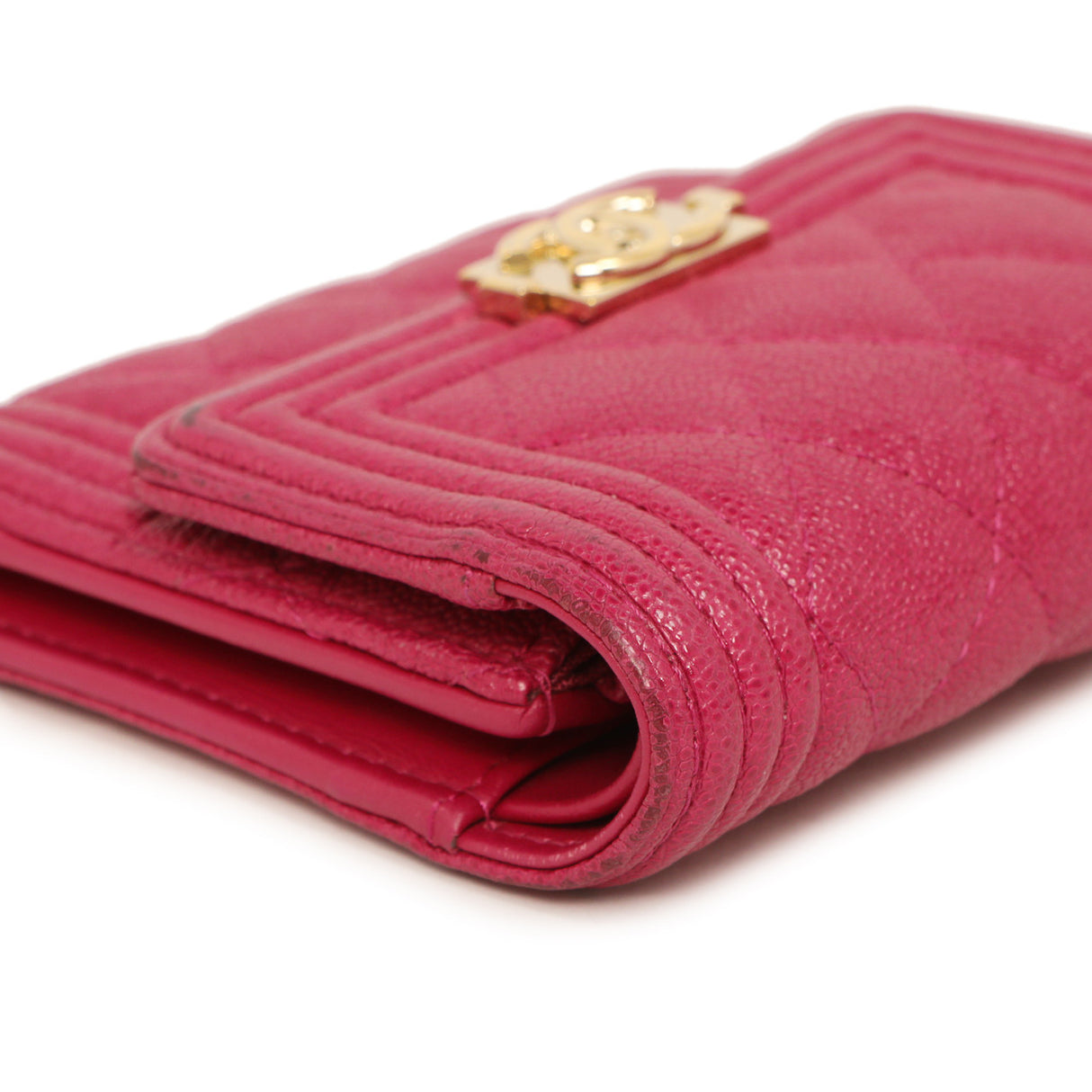 Chanel Fuchsia Quilted Caviar Boy Compact Wallet Accessories Chanel