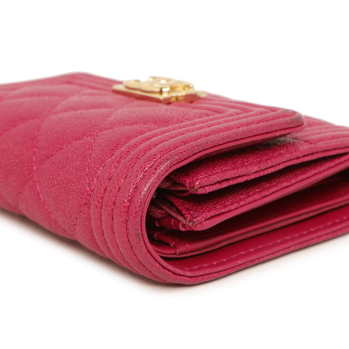 Chanel Fuchsia Quilted Caviar Boy Compact Wallet Accessories Chanel