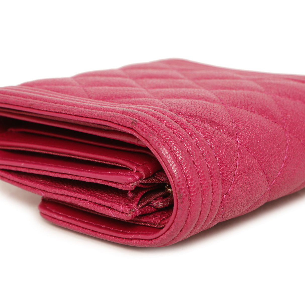 Chanel Fuchsia Quilted Caviar Boy Compact Wallet Accessories Chanel