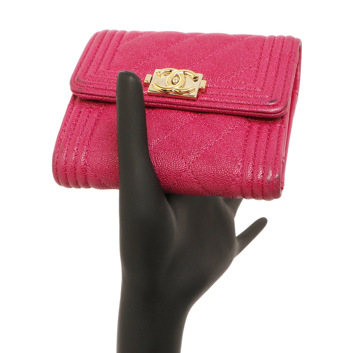 Chanel Fuchsia Quilted Caviar Boy Compact Wallet Accessories Chanel