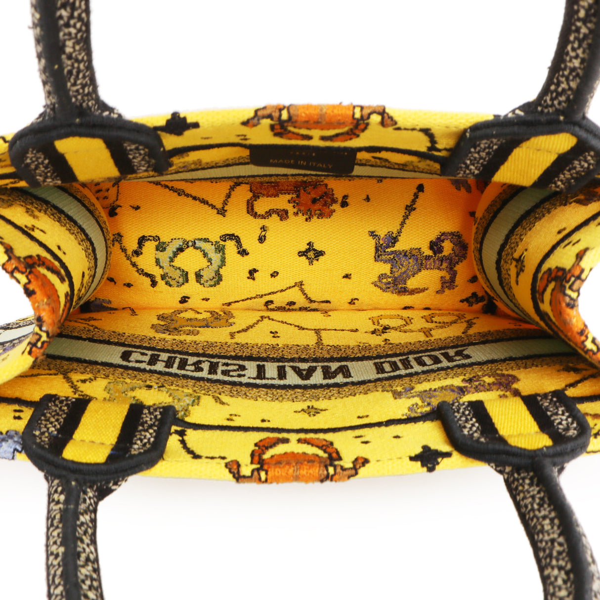 Christian Dior Yellow Embroidered Pixel Zodiac Small Book Tote Handbags Christian Dior